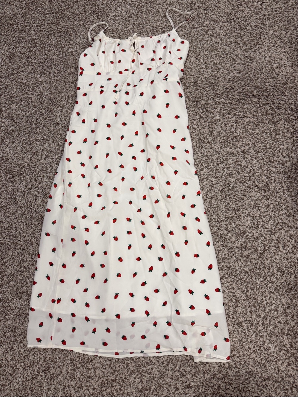 White Strawberry-Print Spaghetti Strap Midi Dress